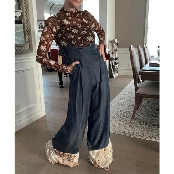 MSRP $69 NWT Upcycled Litz by UniqUSA Tencel Denim, Patchwork Wide Leg Size S - Picture 6 of 12